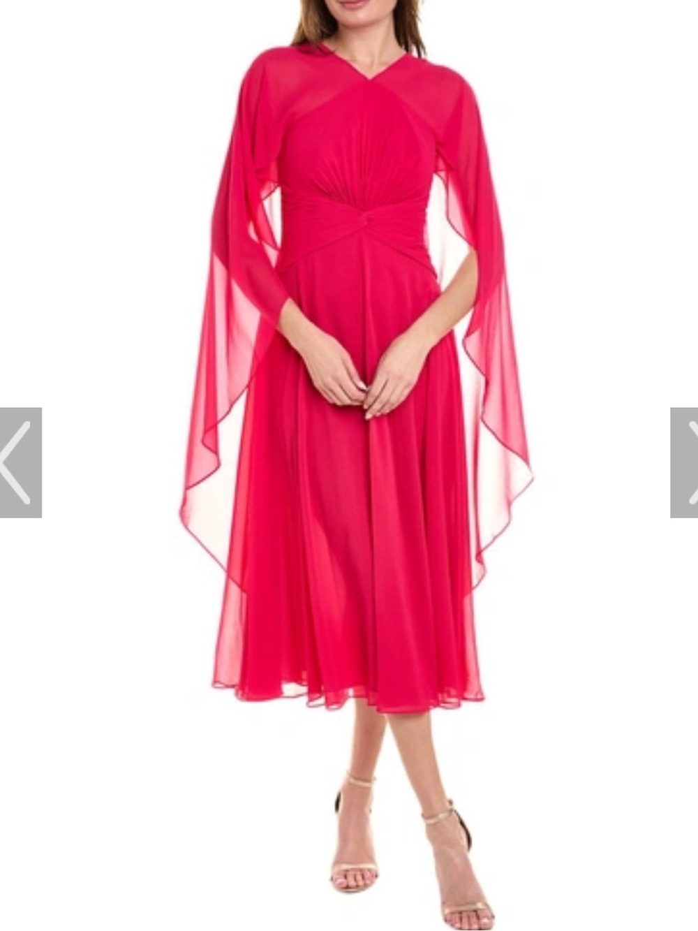 Teri Jon Hot Pink Cape-Sleeve Midi Dress